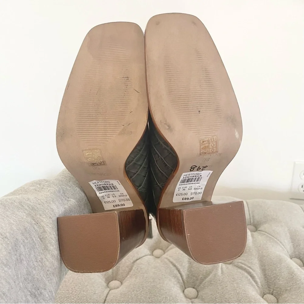 Topshop Dark Green Croc-Embossed Heeled Boots - Picture 5 of 9